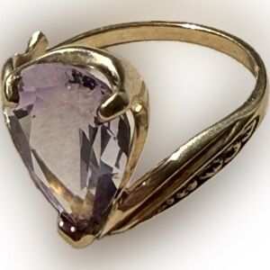 Vintage Kabana 10K Gold 6.2ct Amethyst Ring Pear Cut Size 9.5 Statement